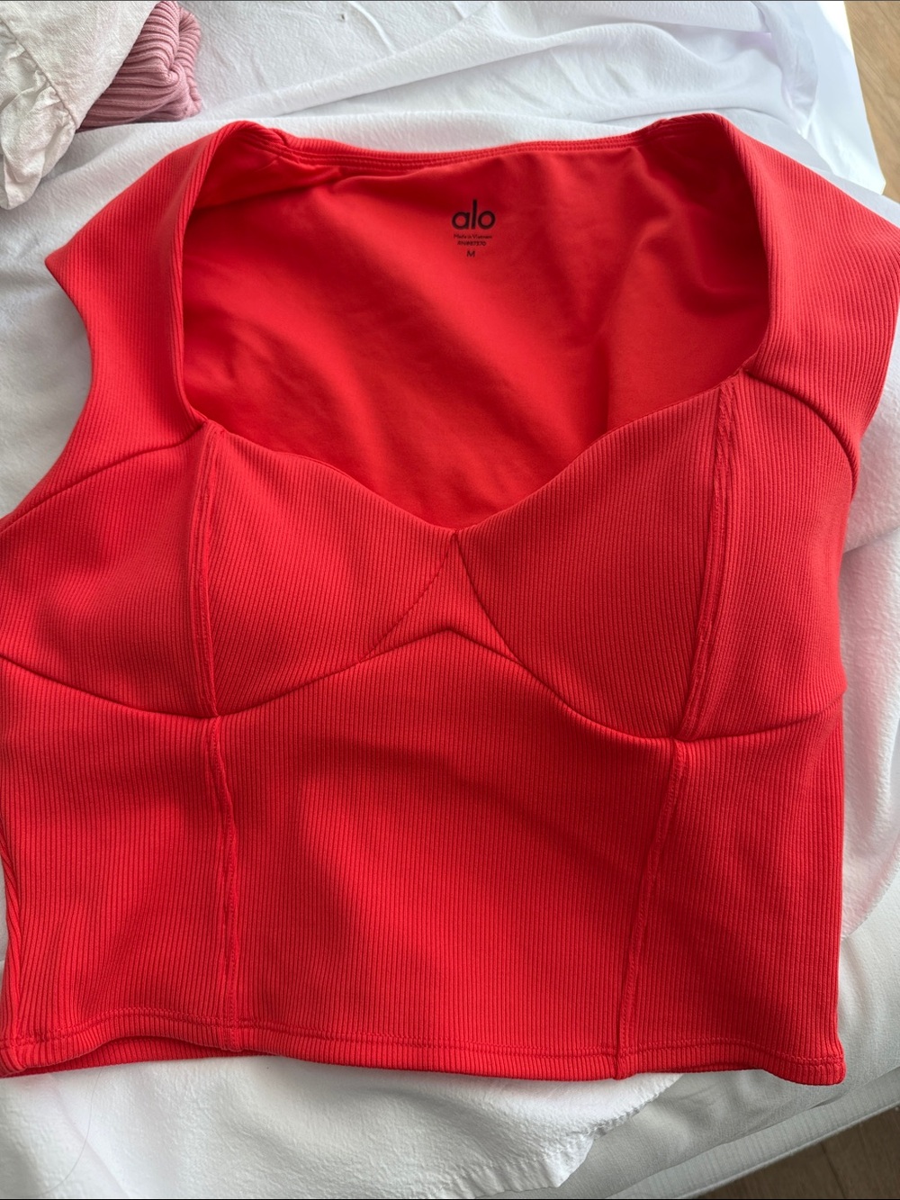 ALO Yoga Red Ribbed Bustier Crop Top
